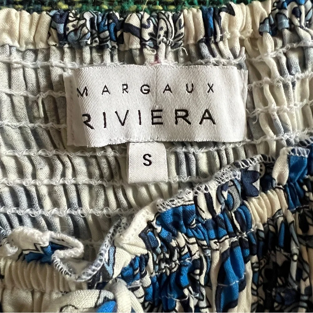 Margaux Riviera Blue White Milkmaid Maid Tiered Dress - Size Small